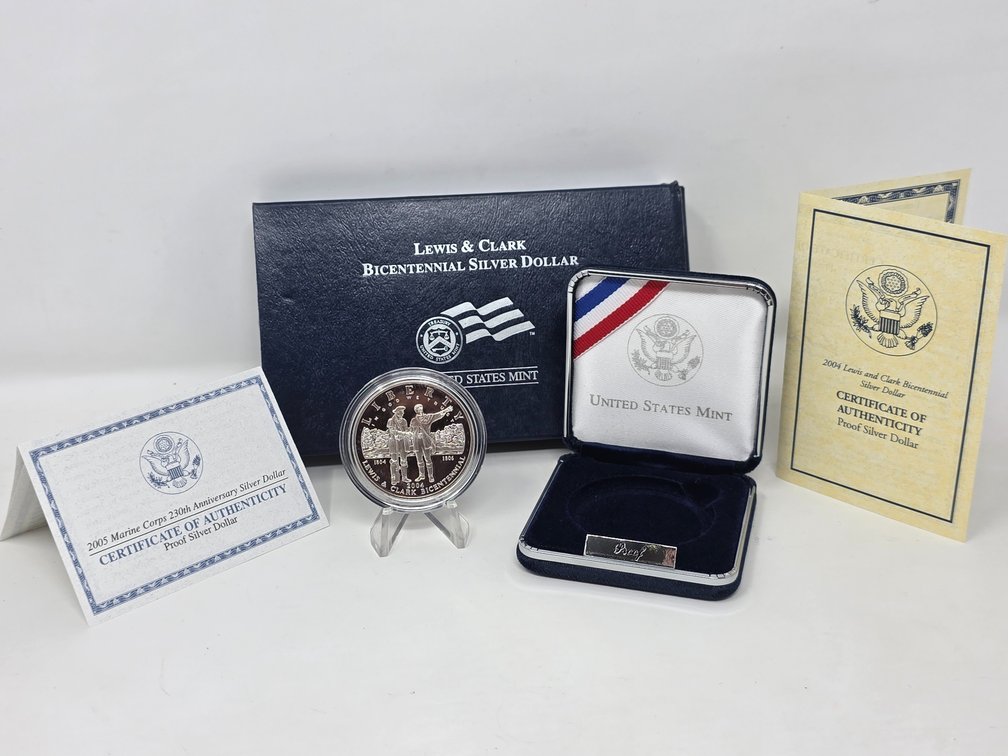 2004 Lewis & Clark Bicentennial Silver Proof Dollar w/ Box and COA