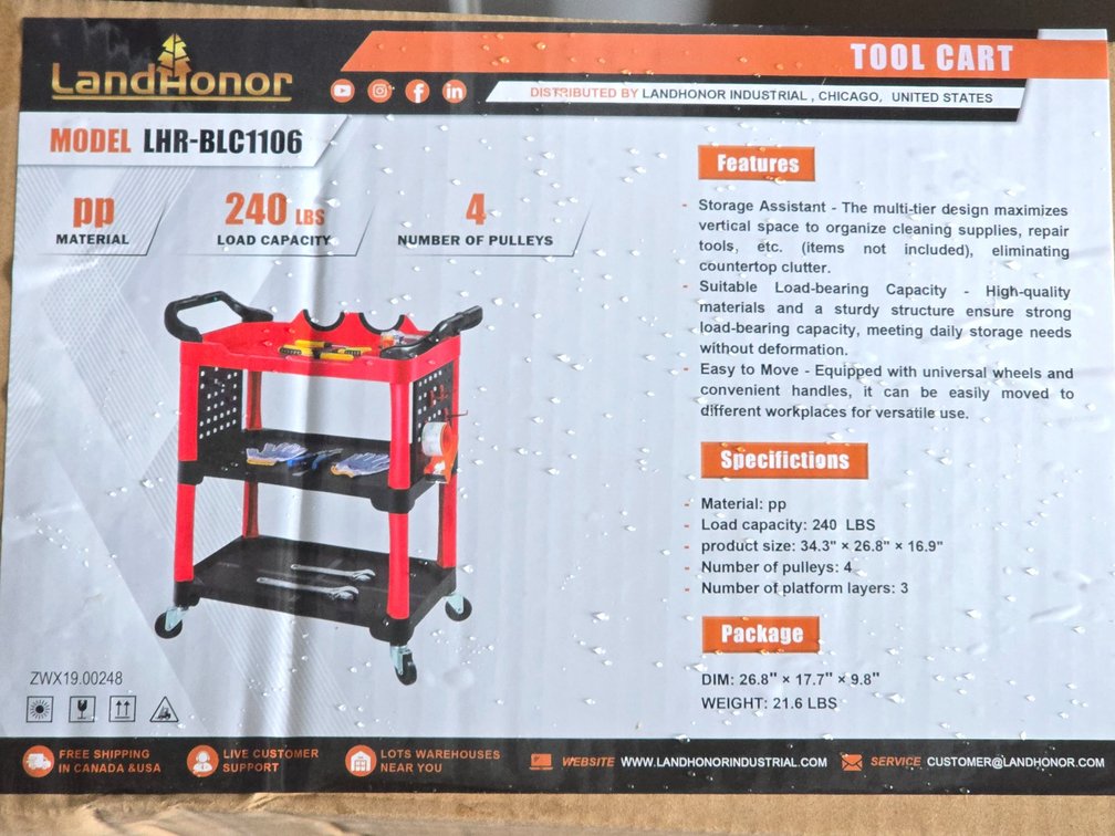 Unused Landhonor Tool Cart