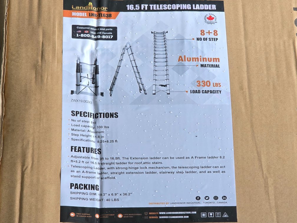 Unused Landhonor 16.5' Telescoping Ladder
