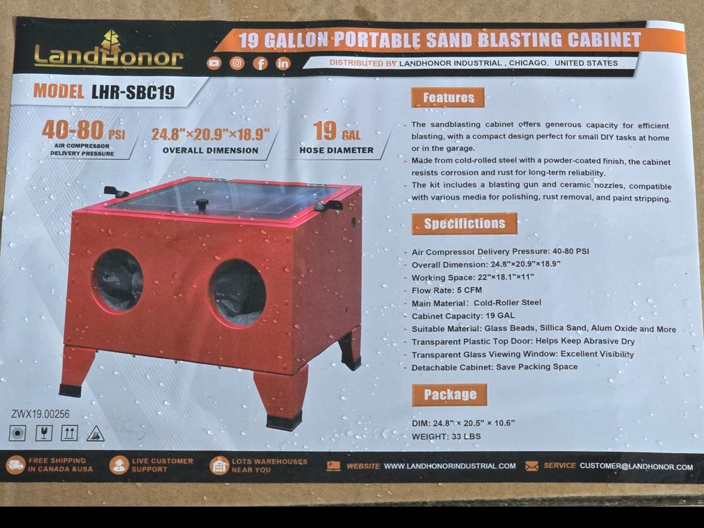 Unused Landhonor 19 Gallon Portable Sand Blasting Cabinet
