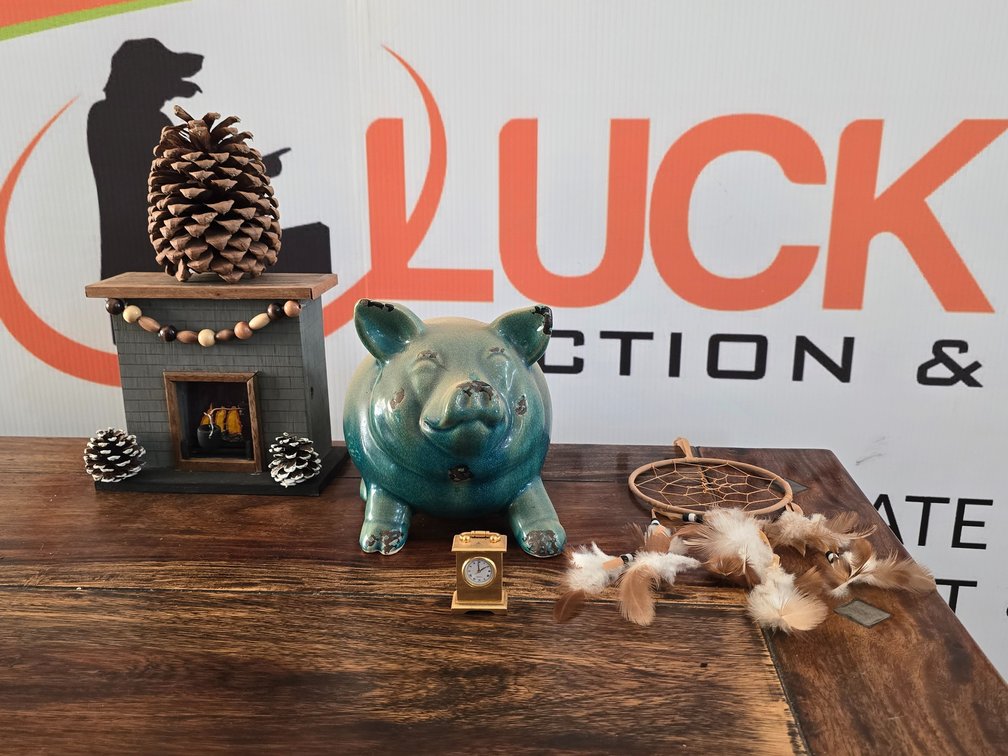 Ceramic Piggy Bank - Dream Catcher - Fireplace Figurine - Small Clock - Ceramic Pinecone - (5 Pieces)