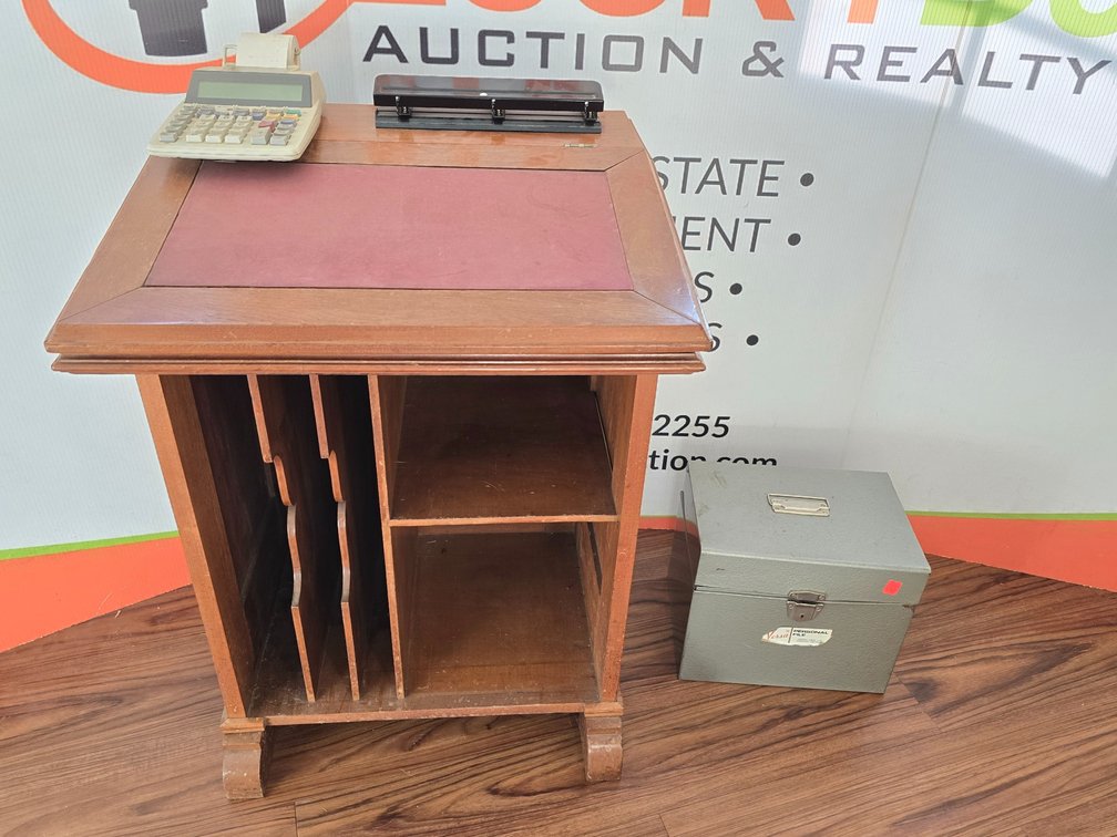 Side Table - Metal File Box - Hole Puncher - Accounting Machine - 32" x 22" x 20"