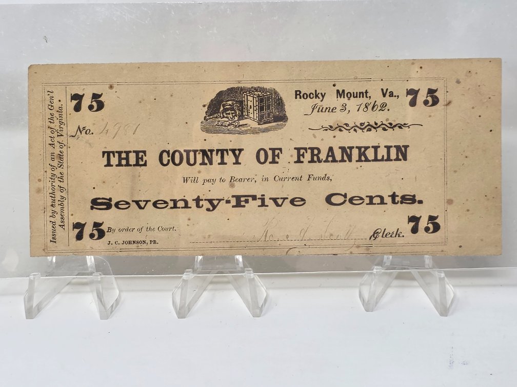 1862 - 75 Cent Franklin County Note