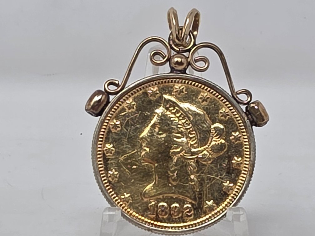 1892 $10 Liberty Head Gold Eagle w/ Pendant (Appears Coin Can Be Removed) Part of the Pendant is 14-KT