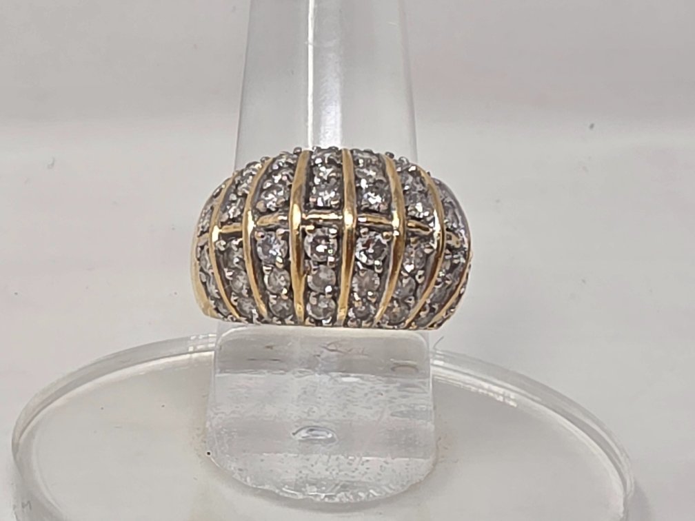 14-KT Gold Diamond Dome Ring - Size 7.25 - Round Full Cut Diamonds - 48 Diamonds .02 to .05 Carats Each (1.88 Carats Total) Clarity: SI-2 - I-1 Color: G-H - 8.6 Grams Total Weight