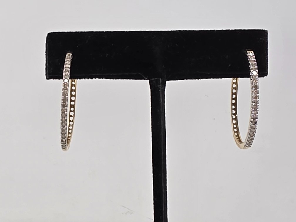 14-KT Single Cut Diamond Hoop Earrings - Round Single Cut Diamonds 48 Total (.007 Carats Each - .36 Carats Total) Clarity: SI-2 Color: I-J - 3.9 Grams Total Weight