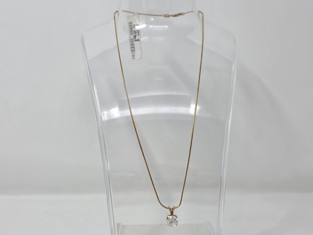 Sterling Silver Necklace (18" Long) w/ Gold-Plating Snake Chain and Cubic Zirconia Solitare Pendant - 4.5 Grams Total Weight
