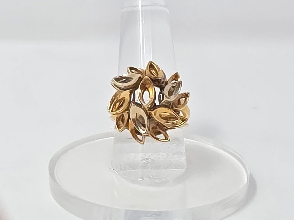 18-KT Two-Tone Navette Shaped Domed Ring - Size 7.75 - 9.5 Grams Total Weight