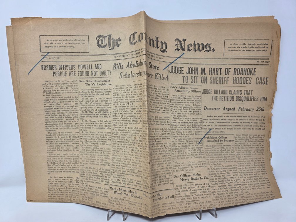 1928 Franklin County News - Impeachment of Sheriff J.P. Hodges
