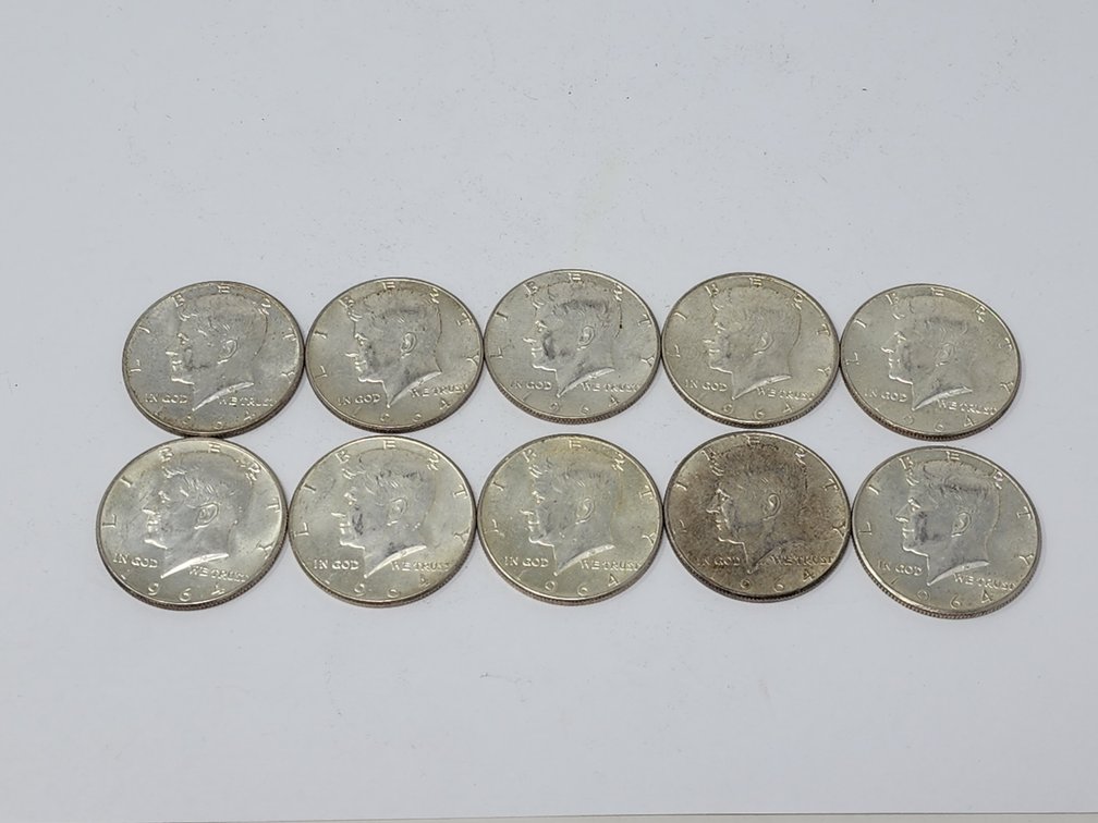 (10) 1964 Silver Kennedy Half Dollars