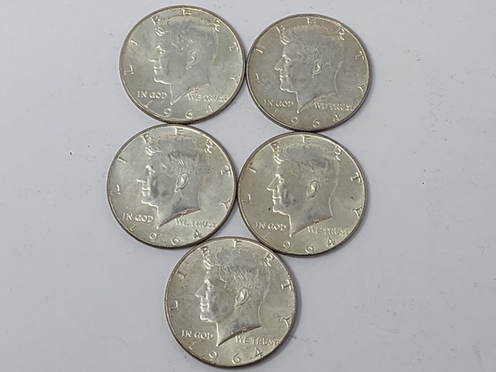 (5) 1964 Kennedy Silver Half Dollars