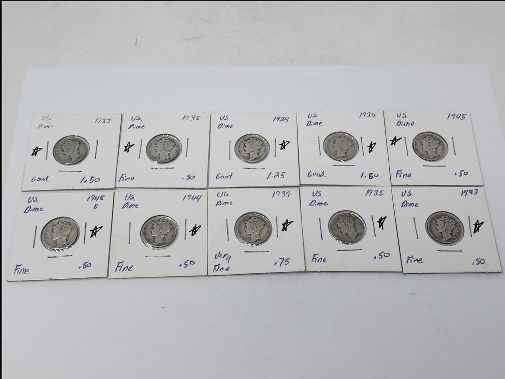 (10) Silver Mercury Dimes - Various Dates