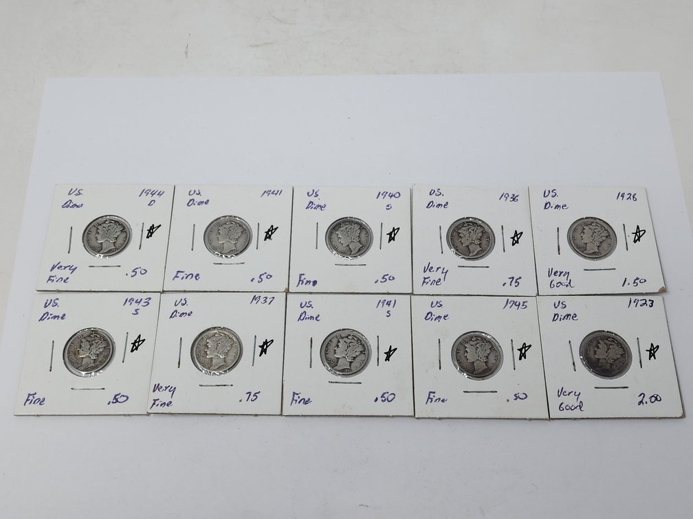 (10) Silver Mercury Dimes - Various Dates