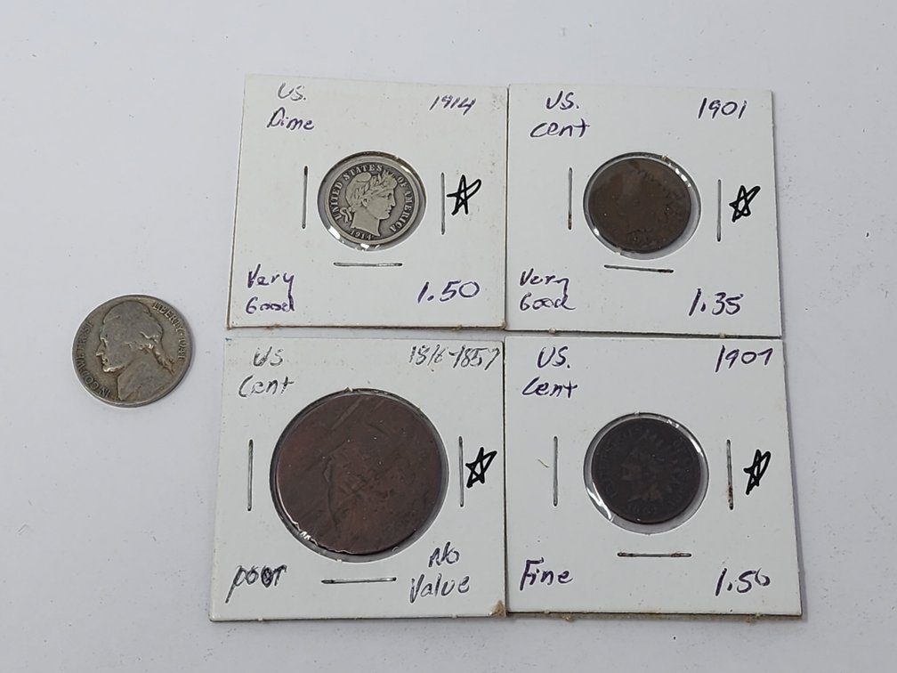 1914 Barber Dime - 1901 and 1907 Indian Head Cents