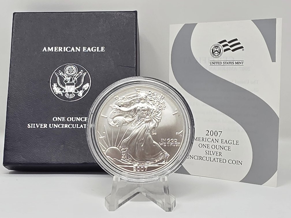 2007-W American Silver Eagle 1 Oz .999 Silver Dollar w/ Box and COA