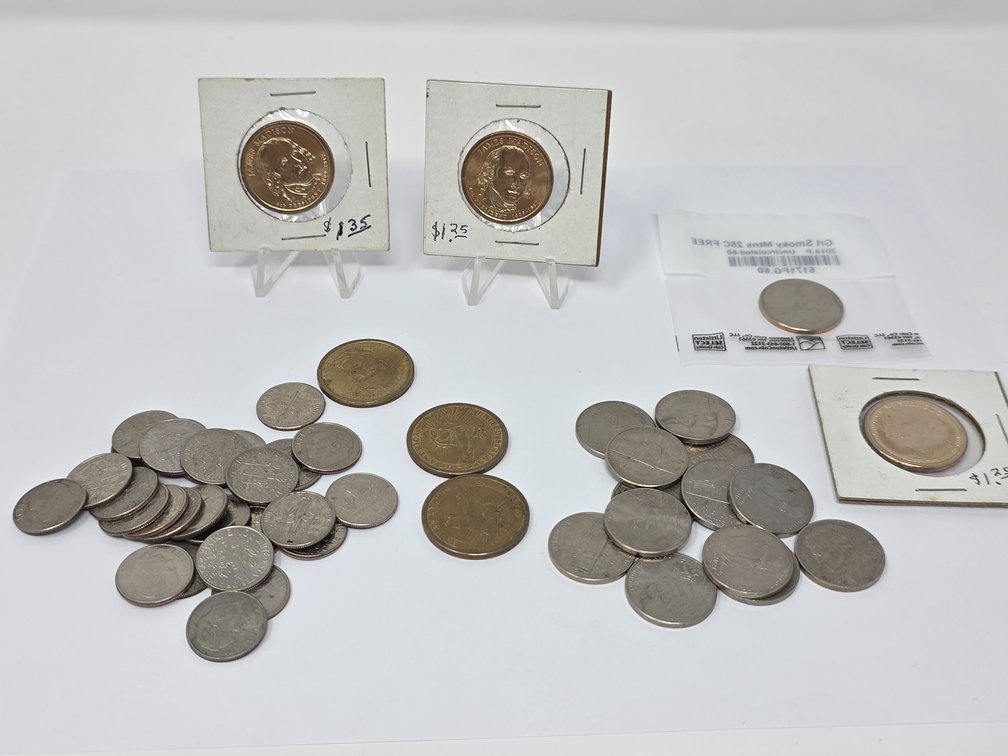 Assorted US Coinage - Presidendal Dollars - Roosevelt Dimes - Jefferson Nickels