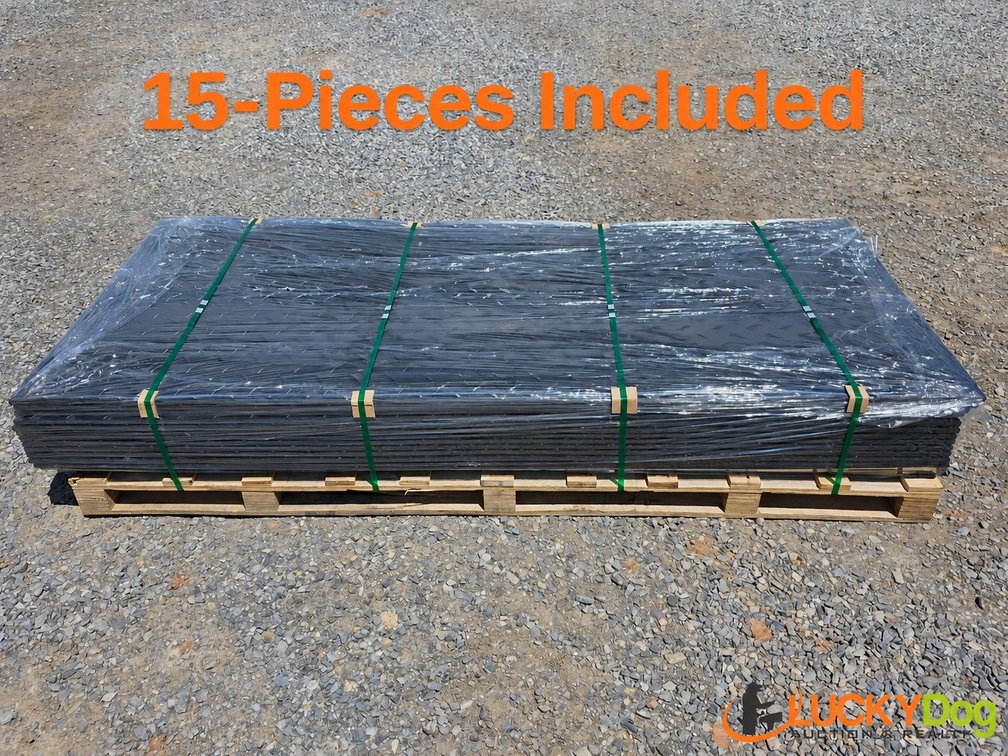 (15) SDLanch IRGPM Ground Protection Mats - Measures 4' x 8' - Diamond Plate/Smooth Plate Tread Design - Thickness 0.5" - Weight 95 Lbs Each - 240 PSI Crush Rating - 80 Ton Working Load - High-Density Poletheylene - 15 Pieces Included