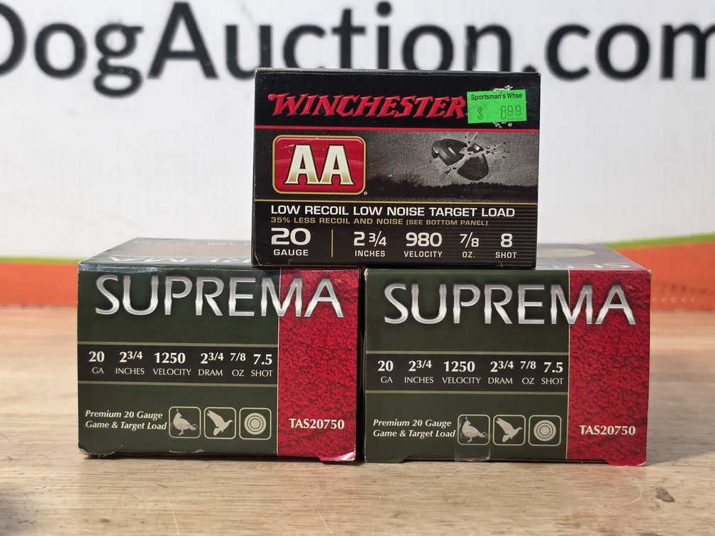Suprema 20 Gauge 2.75" #7.5 Shot (2) Boxes of 25 - Winchester AA 20 Gauge 2.75" #8 Shot (1) Box of 25