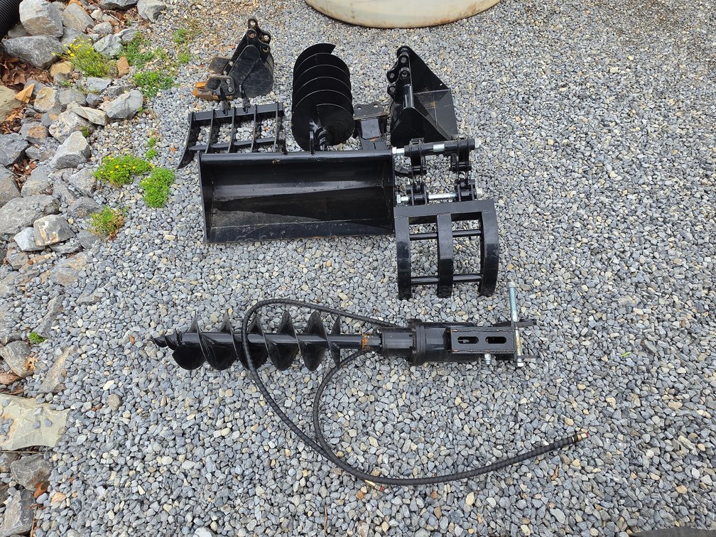 AGT Mini Excavator Attachments (25mm Pins) - 7" Digging Bucket w/ Teeth - 30" Bucket - 19" Bucket - Rake - Ripper - Auger w/ 8" and 12" Bits - Grapple