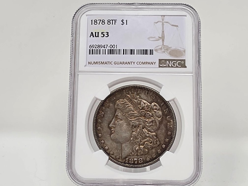 1877 8TF Morgan Silver Dollar - NGC AU 53