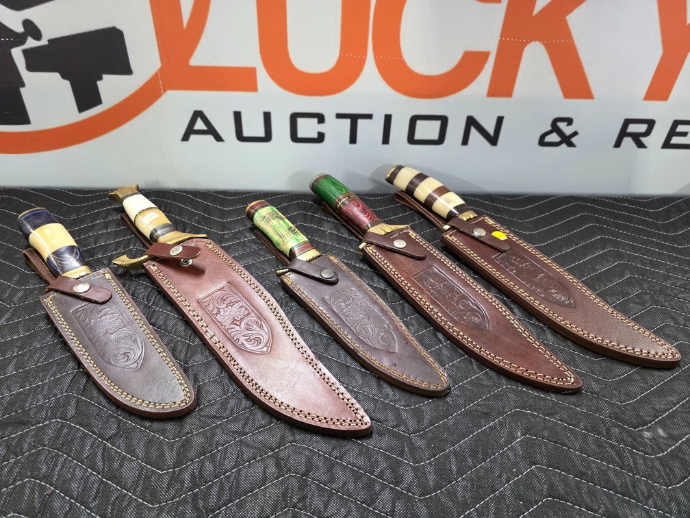 (5) Knives w/ Leather Sheaths