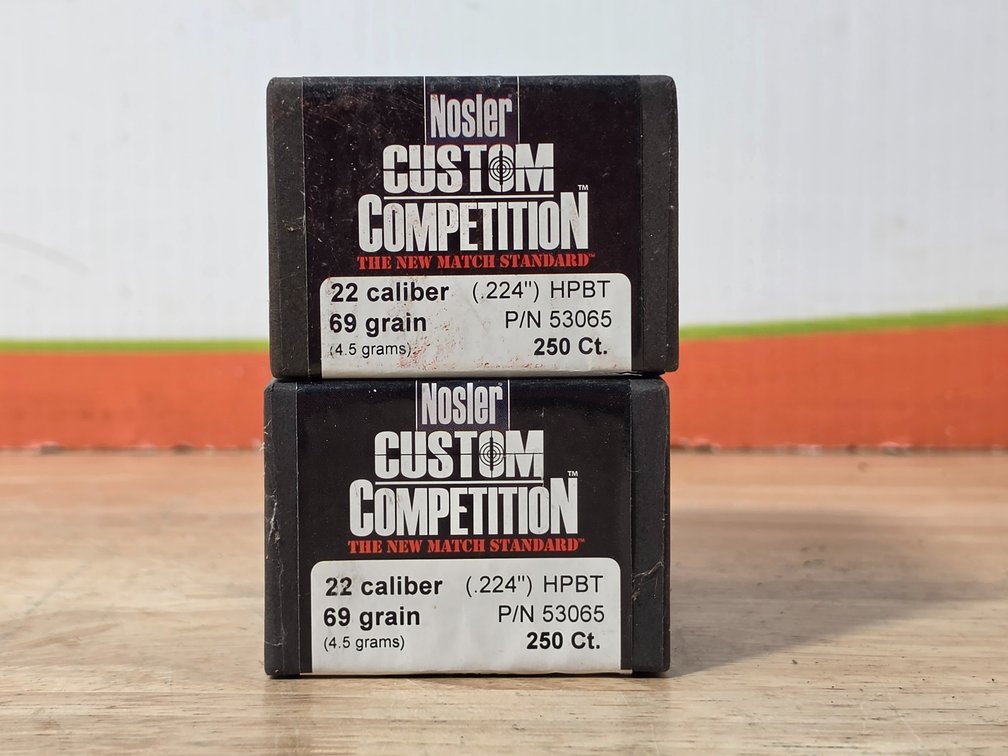 Nosler Custom Competition 22 Cal .224" HPBT 69 Gr (2) Boxes of 250