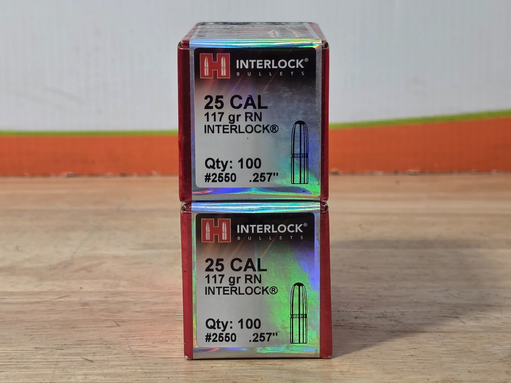Hornady Interlock 25 Cal 117 Gr RN .257 (2) Boxes of 100