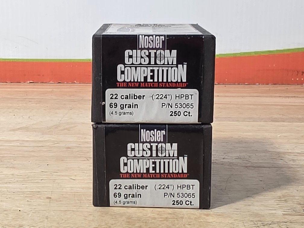 Nosler Custom Competition 22 Caliber .224' 69 Gr (2) Boxes of 250