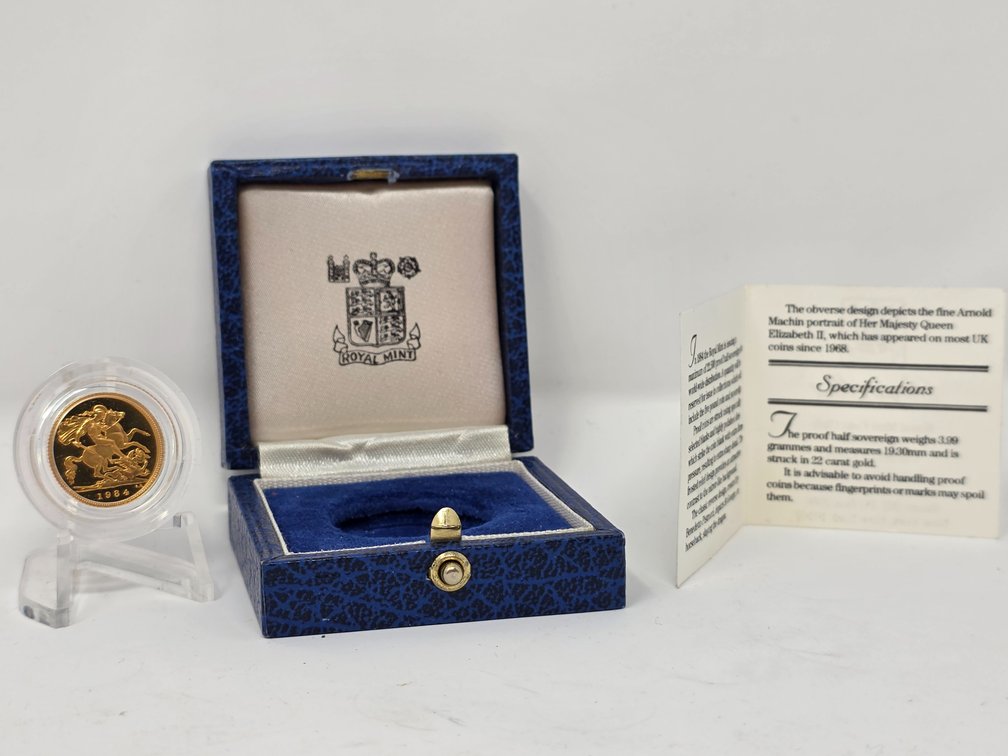 1984 Proof Half Sovereign - 3.99 Grams of 22-KT Gold w/ Box and COA