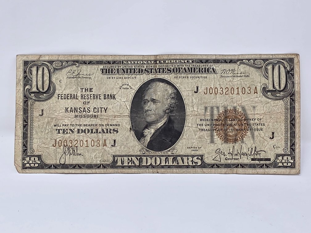 Series of 1929 National Currency $10 Dollar Note - Federal Reserve Bank of Kansas City Missouri