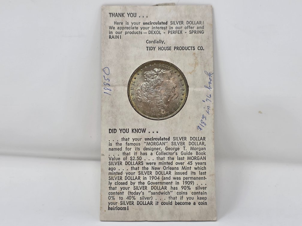 1885-O Morgan Silver Dollar w/ Vintage Holder