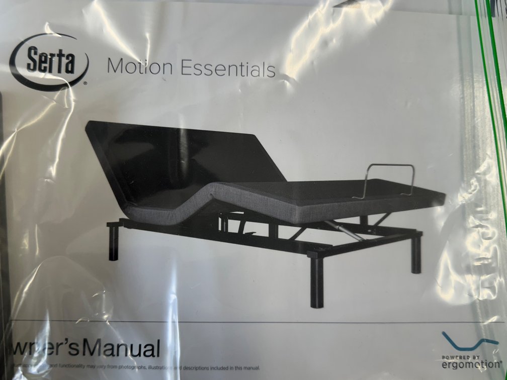 King Serta Motion Essentials Adjustable Bed Base - w/ Espresso Brown Headboard - King Mattress Included - Has Mattress Cover