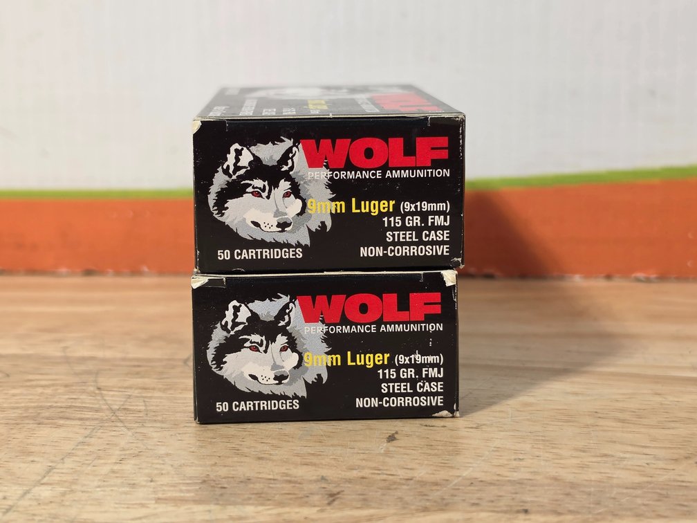 Wolf 9mm Luger 115Gr FMJ (2) Boxes of 50