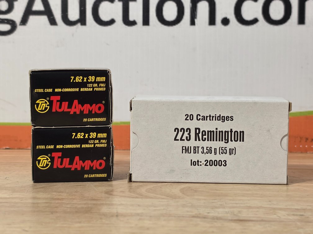 223 Rem 55Gr FMJ BT (2) Boxes of 20 - Tul Ammo 7.62x39 122Gr FMJ (2) Boxes of 20
