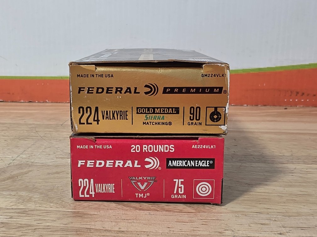 Federal Preminum 224 224 Valkyrie 90Gr Gold Metal (10) Rounds - Federal American Eagle 224 Valkyrie 75 Gr TMJ (1) Box of 20