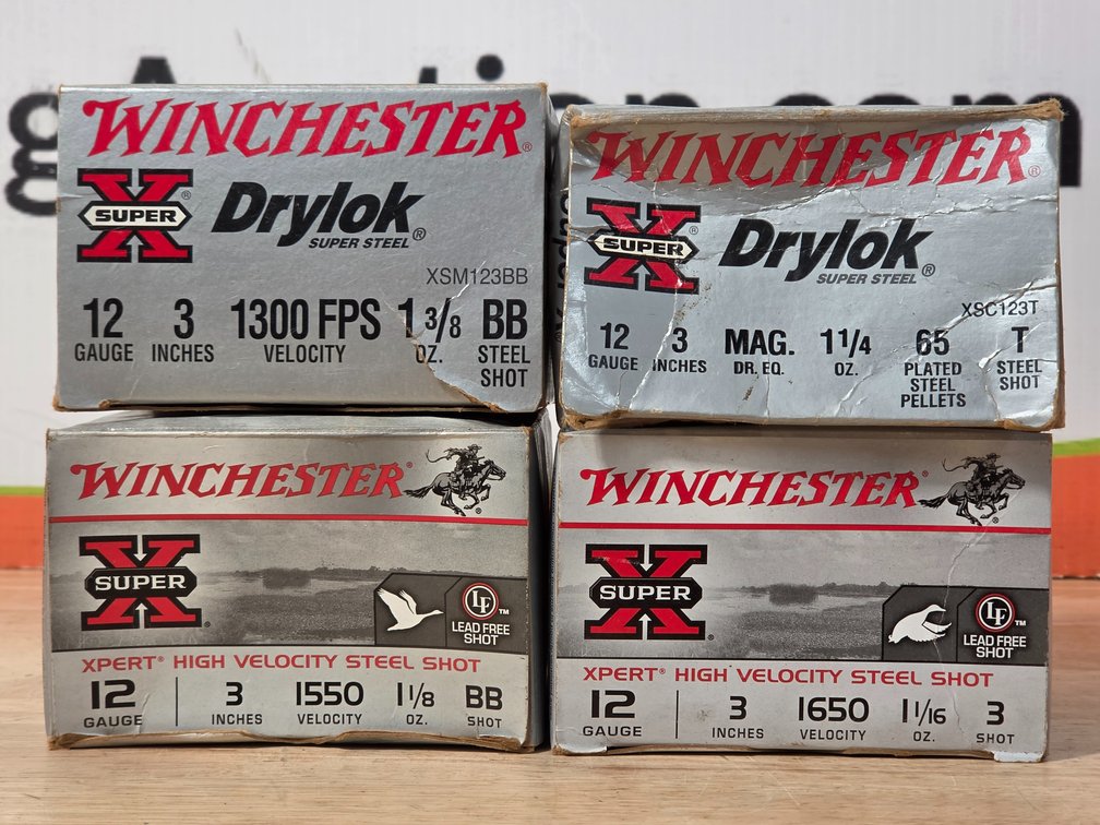 Winchester Super X Waterfowl 12 Gauge 3" #3 Steel Shot (1) Box of 25 - Assortes Winchester 12 Gauge 3" BB and T Shot (45) +/- Rounds
