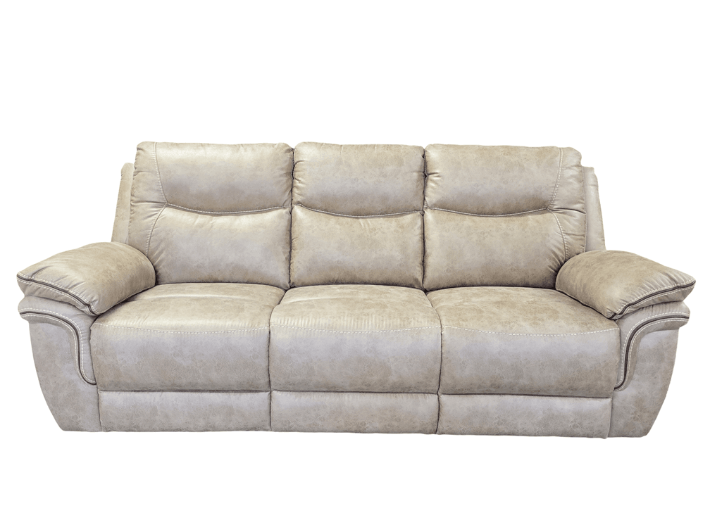 3-Seat Dual Reclining Sofa – Gray Faux Leather – Excellent Condition - Measures 84" Long x 41" Tall x 36" Deep