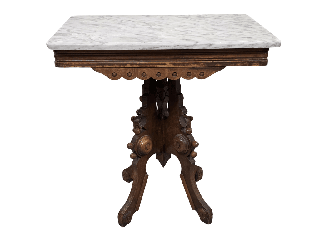 Antique Victorian Marble-Top Side Table - Measures 28.5" Tall x 28” Wide x 20” Deep