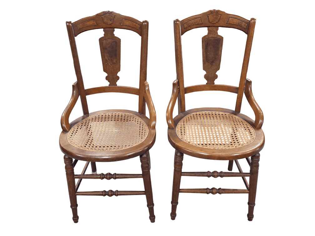 (2) 19th Century Walnut Chair w/ Caned Seat - Measures 36” Tall x 17” Wide x 16.5” Deep