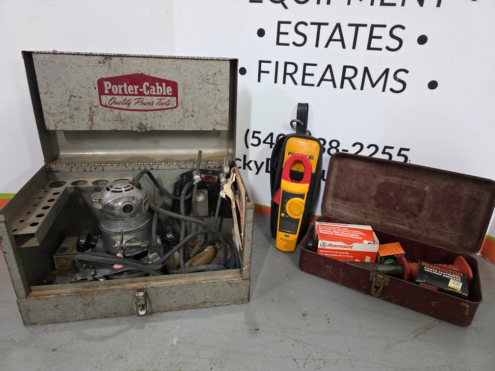 Vintage Porter Cable Heavy Duty Router in Original Metal Case - Remington Power Hammer - Fluke 334 Clamp Meter