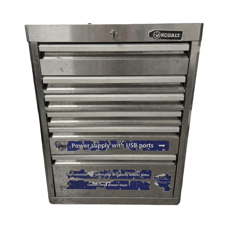 Kobalt 9-Drawer Rolling Tool Chest -Brushed Stainless Steel Finish, Full-Extension Ball-bearing Drawer Slides -Magnetic Power Strip with USB Ports