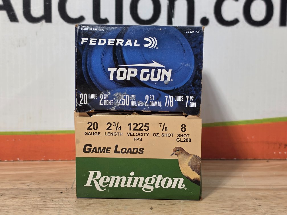 Federal Top Gun 20 Gauge 2.75" #7.5 (1) Box of 25 - Remington 20 Gauge 2.75" #8 Shot (1) Box of 25