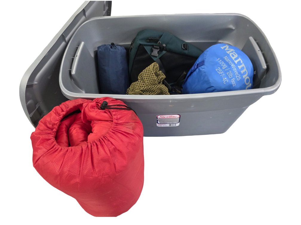 Sleeping Bags - Camping Gear in Tote w/ Lid