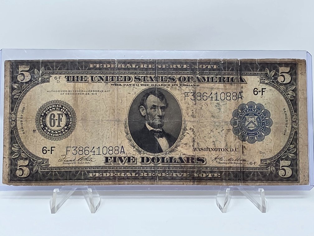 1914 US Large Size $5 Federal Reserve Note - Atlanta