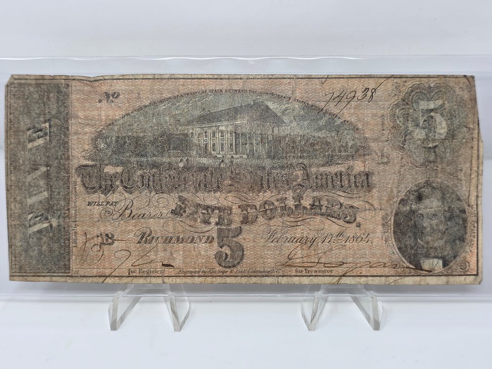 1864 Confederate States $5 Banknote