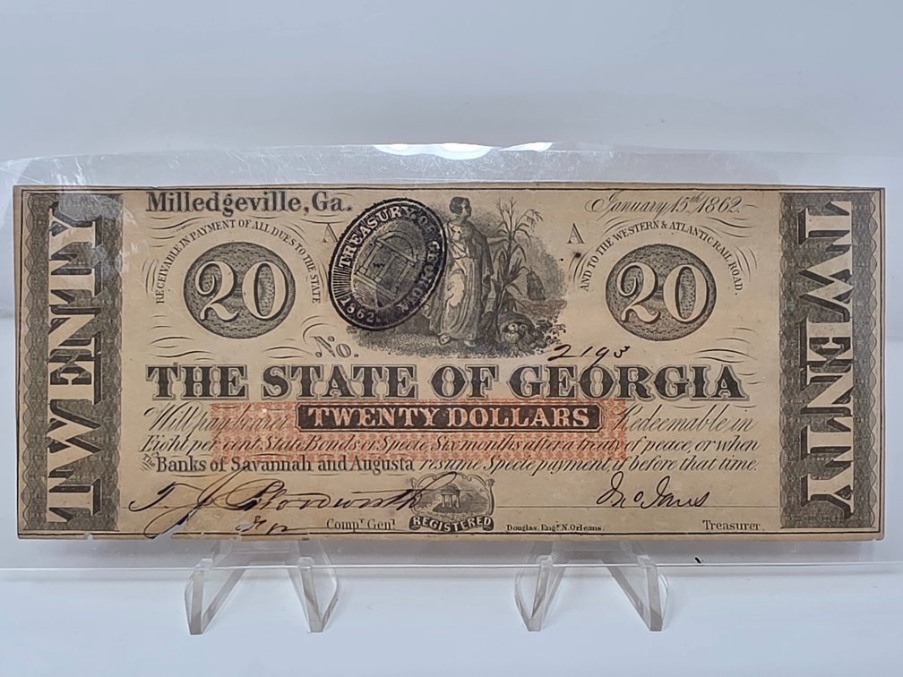 1862 State of Georgia $20 Treasury Note