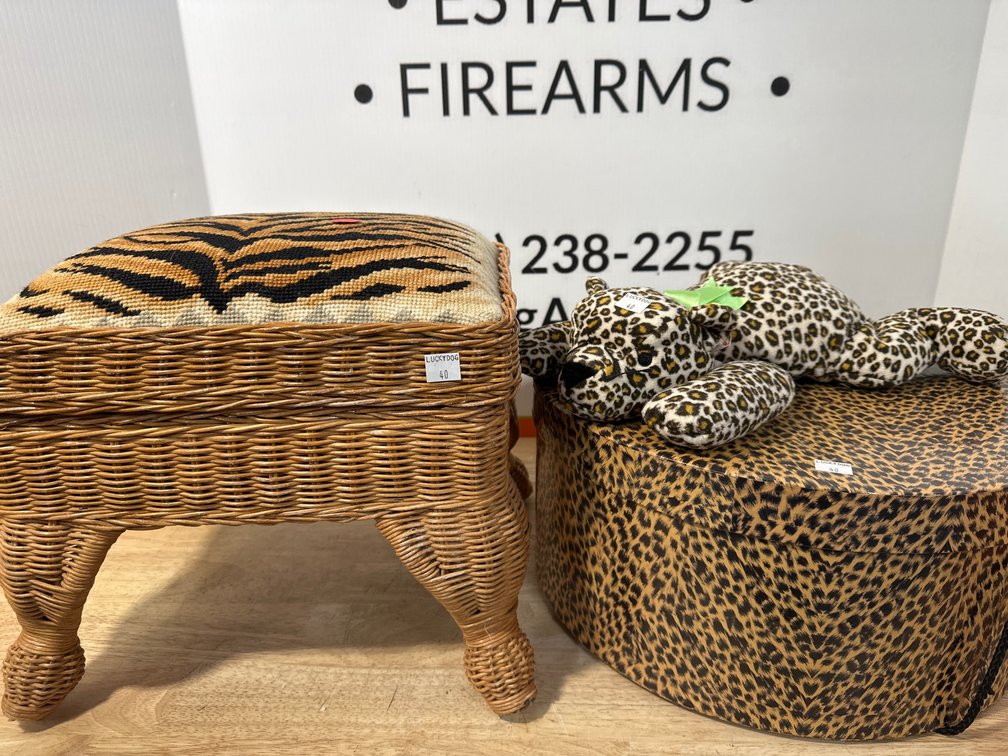 Wicker Animal Print Footstool(13x12) & Storage Box