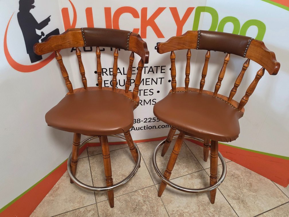 Spindle-Back Wooden Swivel Bar Stools