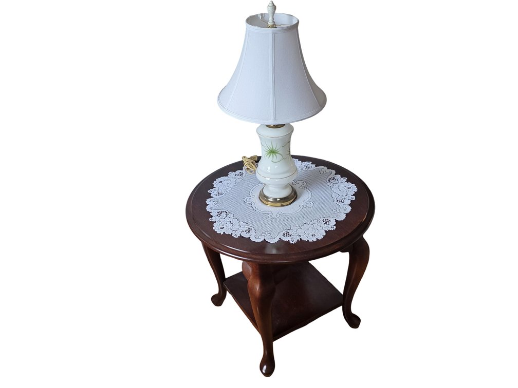 Queen Anne Style End Table and Floral Lamp