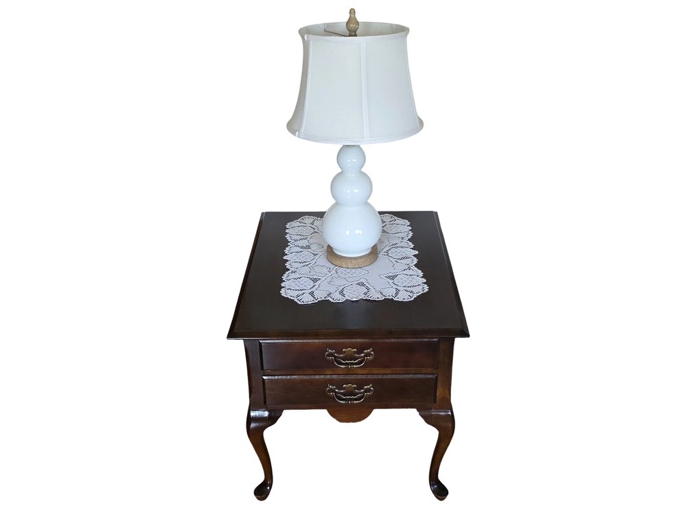 Queen Anne Style End Table & Lamp - Table Measures 22" Tall x 22" Wide x 27" Wide